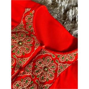 Vintage 60s embroidered trim button loop lingerie blouse.